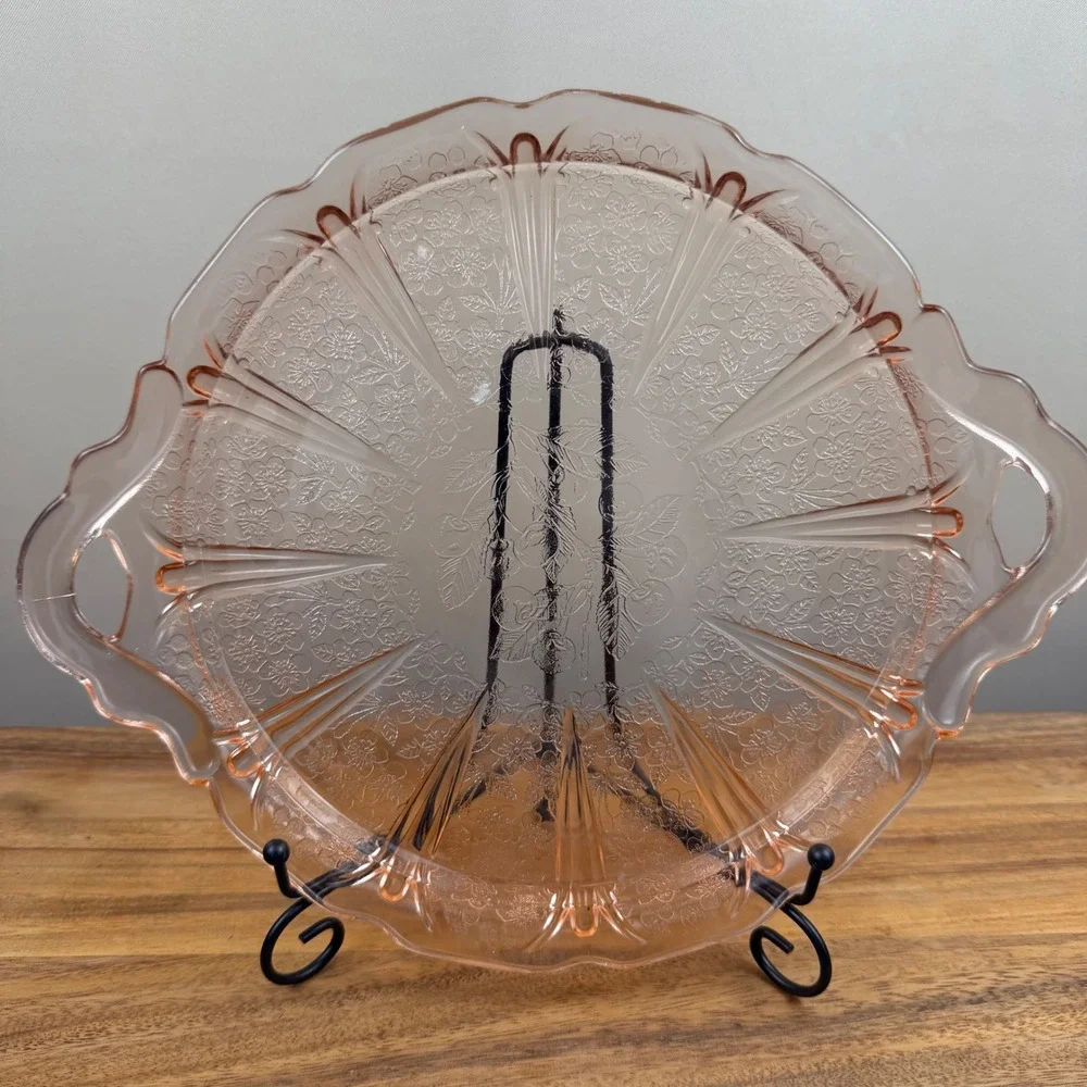 Vintage Jeanette Pink Depression Glass Cherry Blossom Serving Platter 12.5 inch